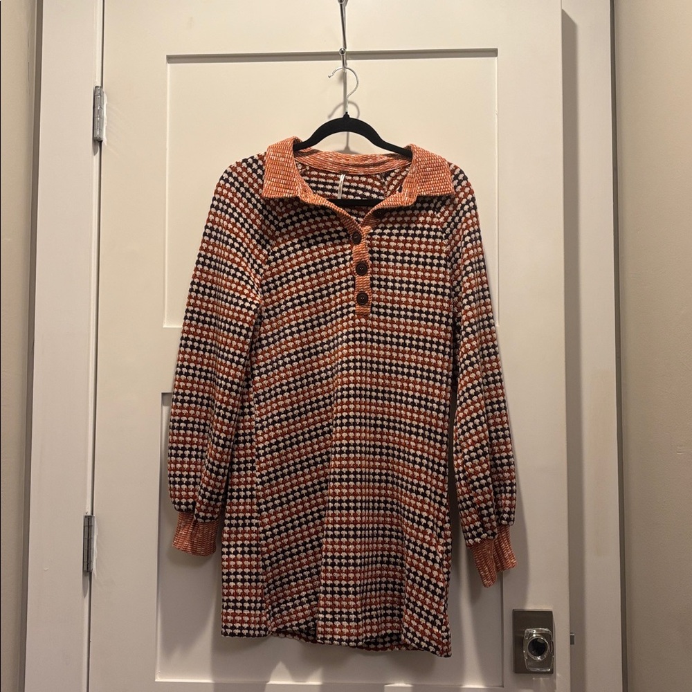 Free People Orange and Black Houndstooth Sweater Dress
